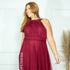 VESTIDO DE GOLA TULE TRABALHADO